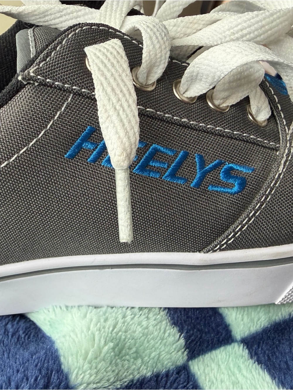 Heelys Gray Canvas Skate Shoe with Blue Embroidered Logo and White Laces